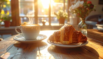 Sunny Cafe Breakfast with Coffee and Pastry Delight