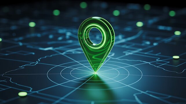 Digital location pin on futuristic map representing navigation technology
