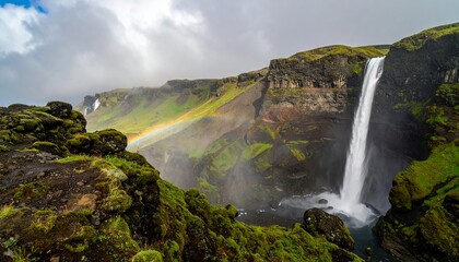 Majestic Waterfall in Lush Green Mountain Valley
