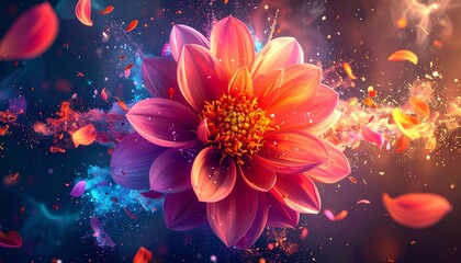 Abstract Lotus Flower with Vibrant Cosmic Energy