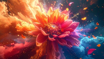 Fiery Abstract Flower Bloom with Dynamic Light