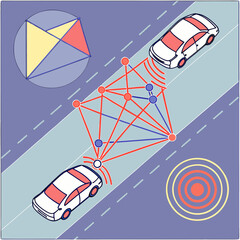 Fototapeta premium Advanced vehicle AI perception layers visualization with interconnected modules for intelligent autonomous systems.