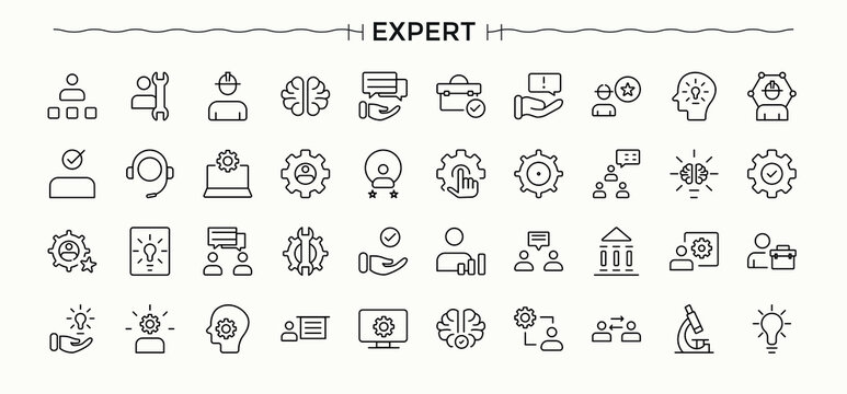 Expert icon pack. Minimal icons collection. Dexterity modern icon set. Featuring expertise, dexterity, talent, competence, qualification and more.
