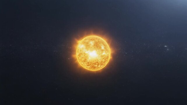 A bright and glowing Sun in space, radiating energy and heat. Its radiant surface showcases dynamic solar flares.