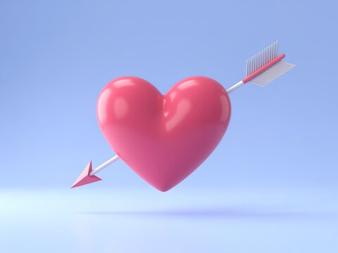 Heart with arrow through it in a romantic and playful 3D illustration.