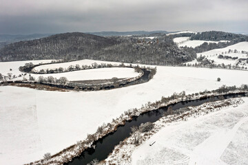 The meanders of the Werra River in the Werra Valley between Hesse and Thuringia