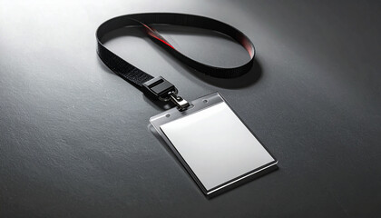 Blank ID Card with Lanyard on Dark Textured Surface