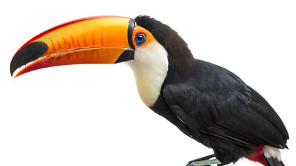 Fototapeta premium Colorful toucan with large beak isolated cut out on PNG. AI GENERATED.