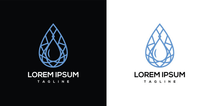 Water Drop Diamond Logo - Clean Blue Gemstone Shape.