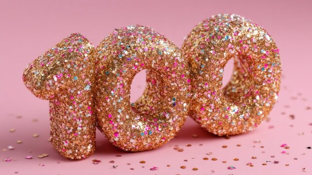 A 100 cent sign made of glitter and confetti