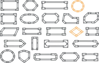Obraz premium Industrial mechanical frame set, technical geometric borders and metallic structural elements for sci-fi design
