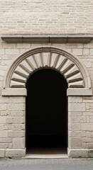 Fototapeta premium Historic stone archway with intricate details on textured brick wall in vintage architectural setting