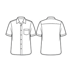 Technical illustration of a classic short sleeved button down shirt design