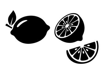 Fresh lemons and slices in modern silhouette style