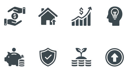 Financial growth and security icons set
