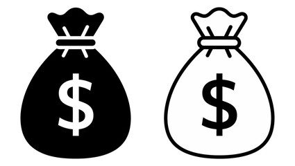 Money bags with dollar signs in black and white