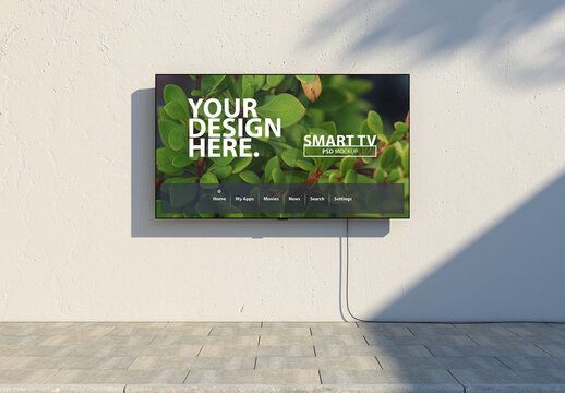 Smart Tv Mockup on the wall outside on the street 
