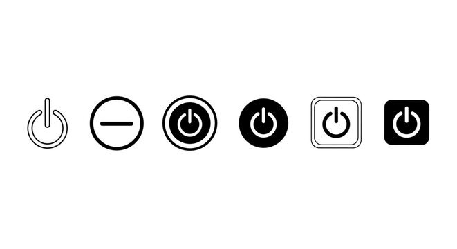 Power button icons vector set, turn on off symbol, restart sign illustration, standby pictogram collection