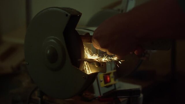man working with a spark machine cut