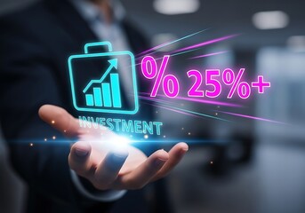 Business investment growth projection displayed on digital interface with upward trend graph