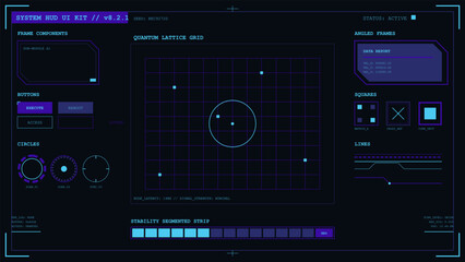 Futuristic heads up display system interface kit with quantum lattice grid and data readouts