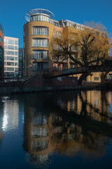 The beautiful view of the coastline of the canal in Reading, England.
