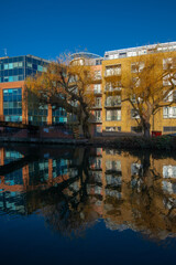 The beautiful view of the coastline of the canal in Reading, England.