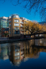 The beautiful view of the coastline of the canal in Reading, England.