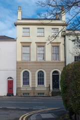 Typical English flat house .Brick building in the town