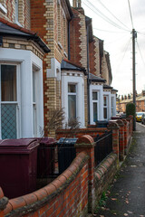 Typical English flat house .Brick building in the town