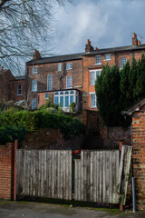 Typical English flat house .Brick building in the town