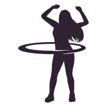 Woman hula hoop people silhouette