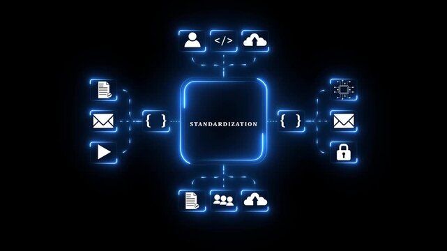 ISO Standard certification standardization quality control concept on screen. new business concept. connections in different places on the map.4k video