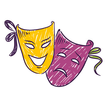 Hand drawn colored theater masks