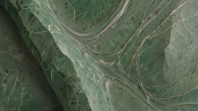 Biophilic Stone Surface with Soft Curves in Green and White Marble Background