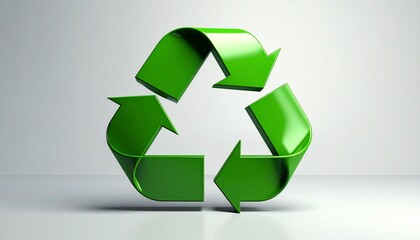 Obraz premium “Three-dimensional green recycling symbol with three arrows forming continuous loop on light gray to white gradient background”