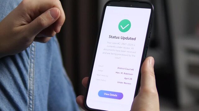 A moment of clarity amid legal uncertainty. The video focuses on the screen displaying specific, official data (court, case number, date), representing a point of concrete information in what is often