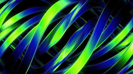 Fototapeta premium Futuristic glass stripes with liquid metallic gradient reflections. Lime and blue Sleek dynamic reflection abstract geometric sci-fi background.