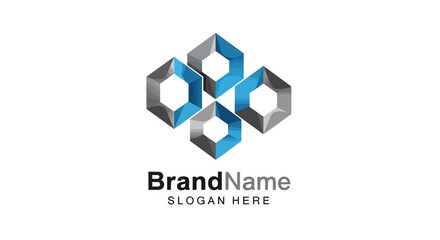 3D Hexagonal Logo Design Template Elements.