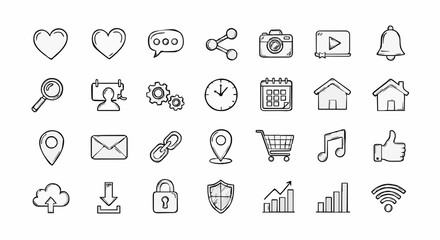 A collection of modern line art icons for various digital and business applications © Maicon