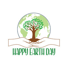 Obraz premium Happy Earth Day illustration with hands holding tree and globe eco concept