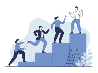 Fototapeta premium A group of business professionals climbing a staircase of success in a competitive and dynamic work environment