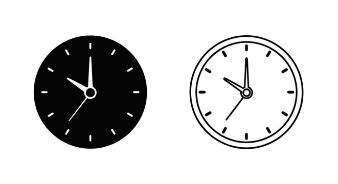 Black and white clock, analog clock, timepiece, classic design, minimalist style Vector