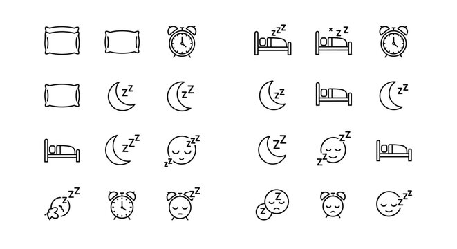 Collection of icons depicting sleeping, waking, and alarm-related activities Vector