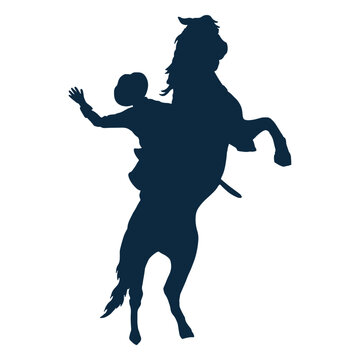 Cowboy doing tricks on a horse silhouette