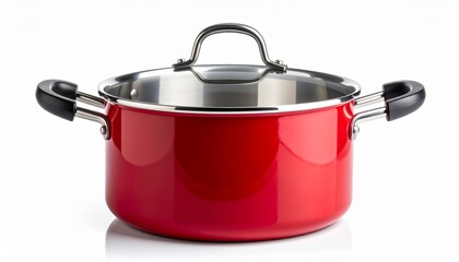 Red cooking pot with stainless steel rim and lid symbolizing kitchen utility culinary tradition and stylish cookware design