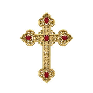 Elegant gold cross with red gemstones for religious or symbolic use