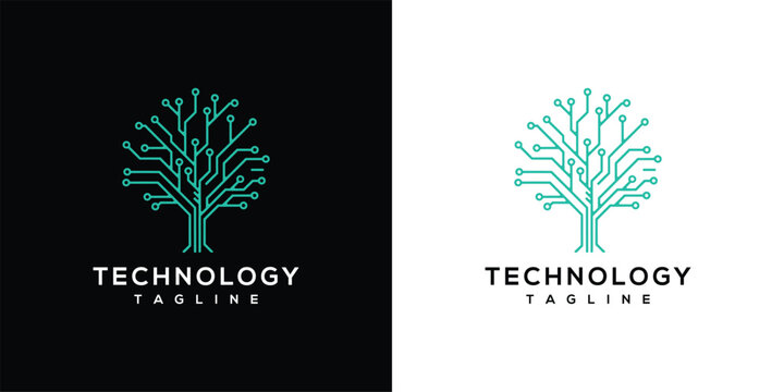 Technology Tree Logo - Digital Circuit Board Growth Concept.