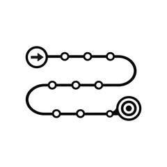 Fototapeta premium Black line workflow process symbol with circular steps and arrow and bullseye target at the end isolated on transparent background 