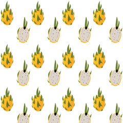 A yellow dragon fruit pattern. Pitahaya pieces on a transparent background. Tropical dragon fruit.